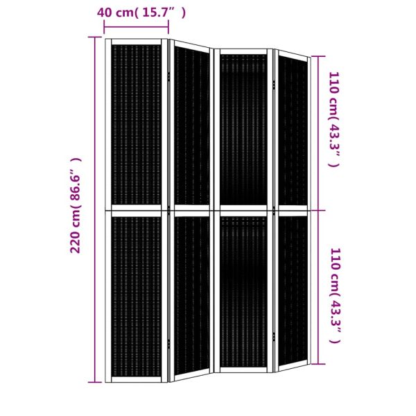 Разделител за стая, 4 панела, кафяв, дърво пауловния масив