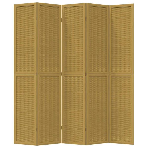 Разделител за стая, 5 панела, кафяв, дърво пауловния масив