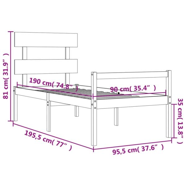 Легло за възрастни с табла, единично, масивно дърво