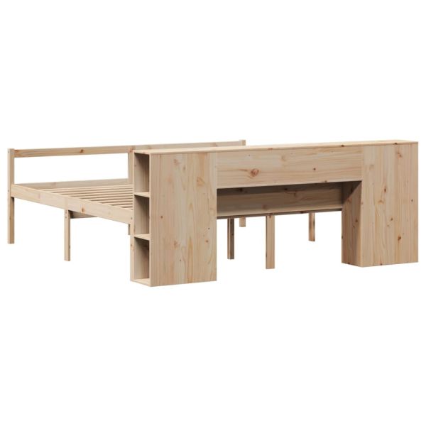 Легло с етажерка за книги, без матрак, 180x200 см, бор масив