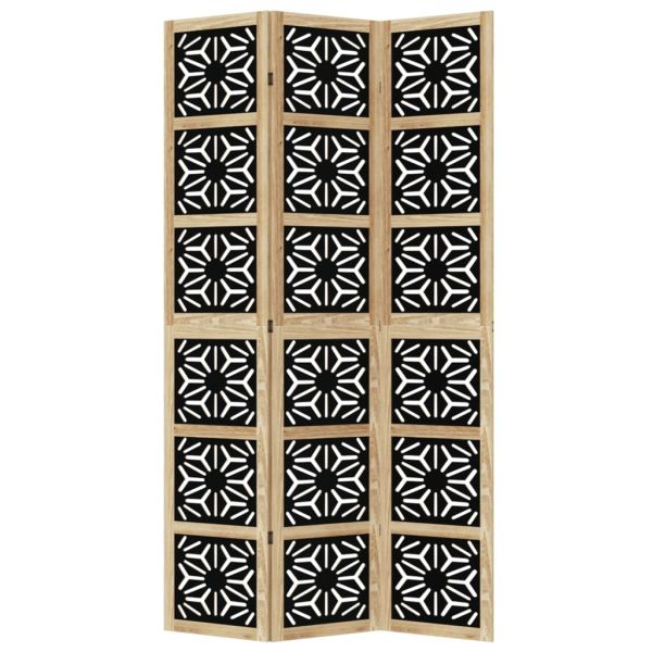 Разделител за стая 3 панела кафяво-черно дърво пауловния масив