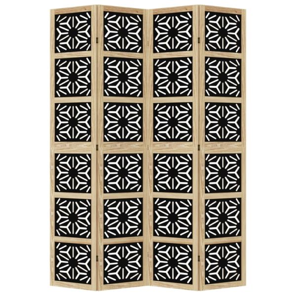 Разделител за стая 4 панела кафяво-черно дърво пауловния масив