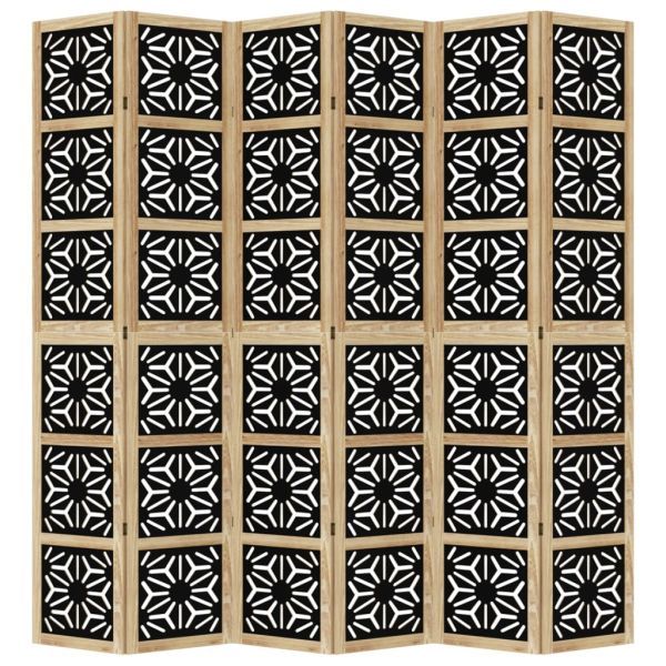 Разделител за стая 6 панела кафяво-черно дърво пауловния масив