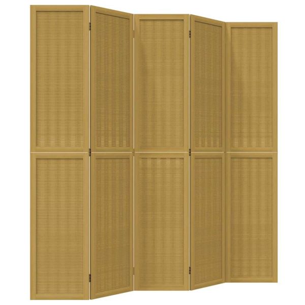 Разделител за стая, 5 панела, кафяв, дърво пауловния масив