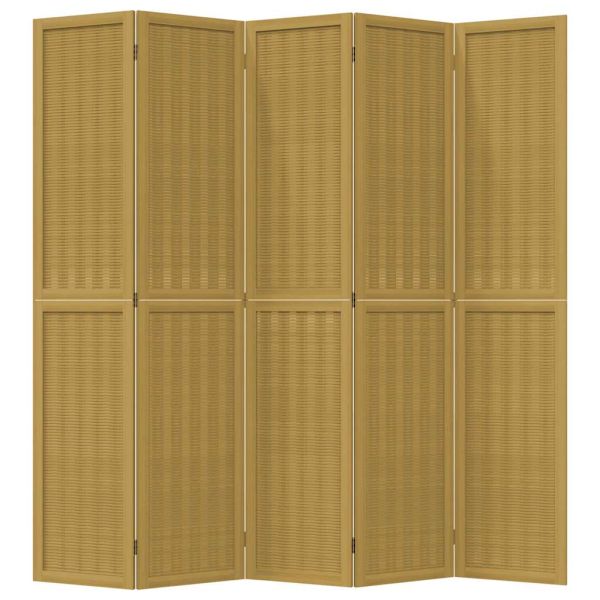 Разделител за стая, 5 панела, кафяв, дърво пауловния масив