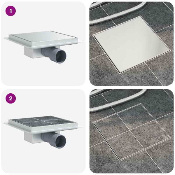 2 в 1 дренаж за душ Сребрист 20 x 20 cm Неръждаема стомана 304