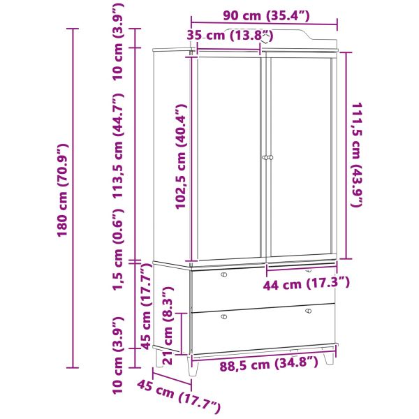 Гардероб с дъска за писане с чекмедже Бяло 90 x 45 x 180 cm