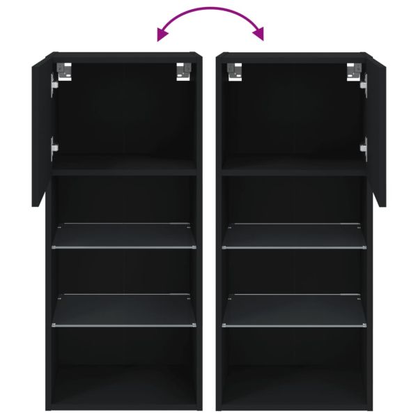 ТВ шкаф с LED осветление, черен, 40,5x30x90 см