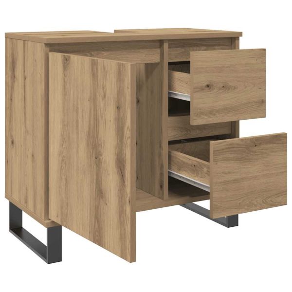 Шкаф за мивка за баня, дъб артизан, 65x33x60см, инженерно дърво