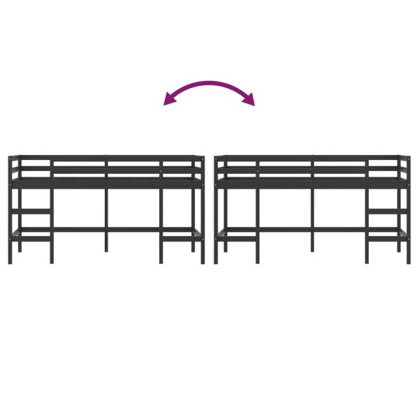 Детско високо легло със стълба, черно, 90x200 см, бор масив