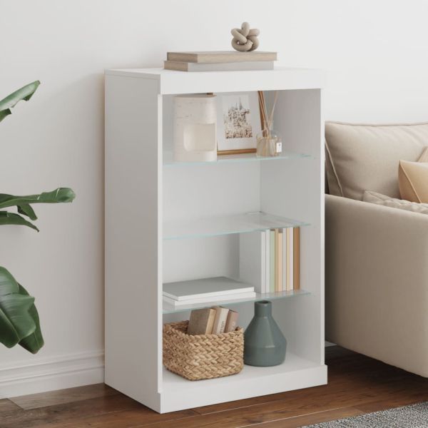 Сайдборд с LED светлини, бял, 60,5x37x100 см