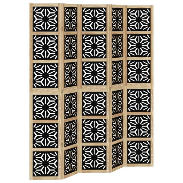 Разделител за стая 5 панела кафяво-черно дърво пауловния масив