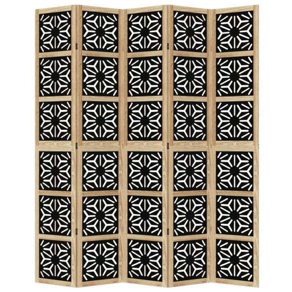 Разделител за стая 5 панела кафяво-черно дърво пауловния масив