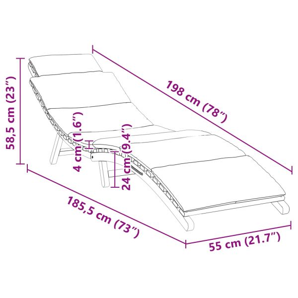Шезлонг Тъмносив 188 x 55 x 59 см Тиково дърво масив