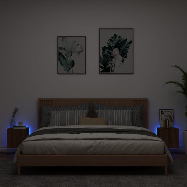 Стенни ТВ шкафове с LED лампи, 2 бр, кафяв дъб, 30,5x35x30 см