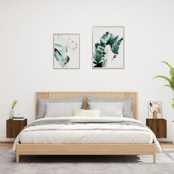 Стенни ТВ шкафове с LED лампи, 2 бр, кафяв дъб, 30,5x35x30 см