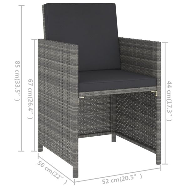 Градински комплект с възглавници, 6 части, полиратан, сив