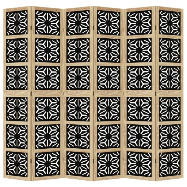 Разделител за стая 6 панела кафяво-черно дърво пауловния масив