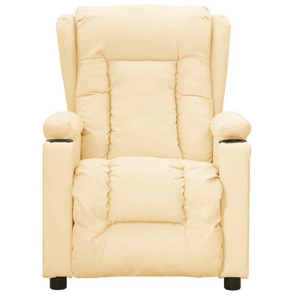 Електрически масажен стол, кремав, изкуствена кожа