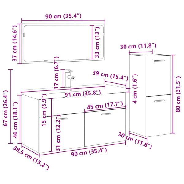 Комплект мебели за баня от 4 части старо дърво инженерно дърво