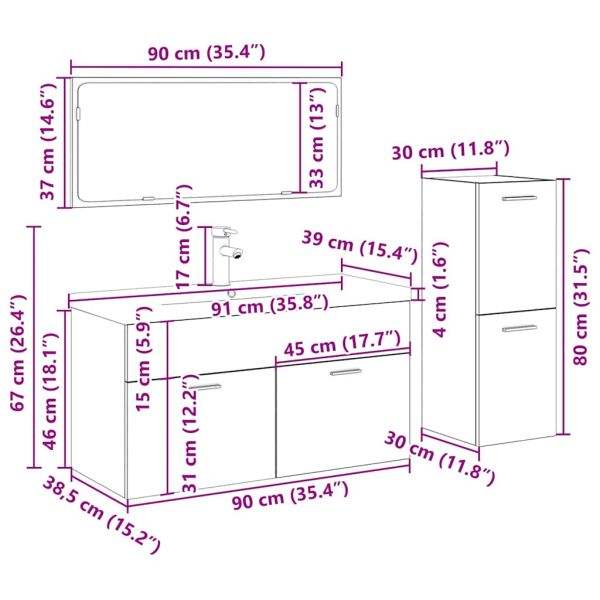 Комплект мебели за баня от 4 части Дъб артизан инженерно дърво