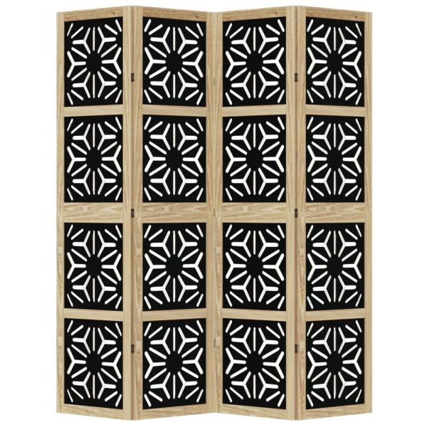 Разделител за стая 4 панела кафяво-черно дърво пауловния масив