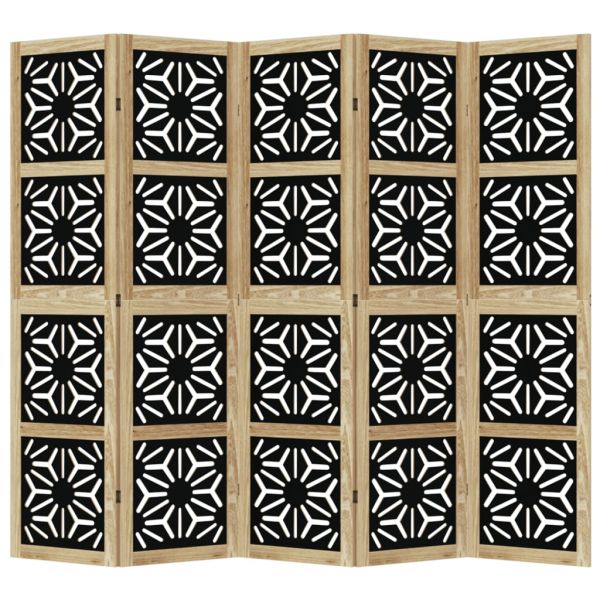 Разделител за стая 5 панела кафяво-черно дърво пауловния масив