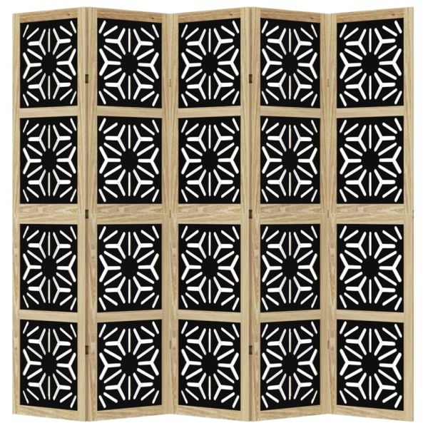 Разделител за стая 5 панела кафяво-черно дърво пауловния масив