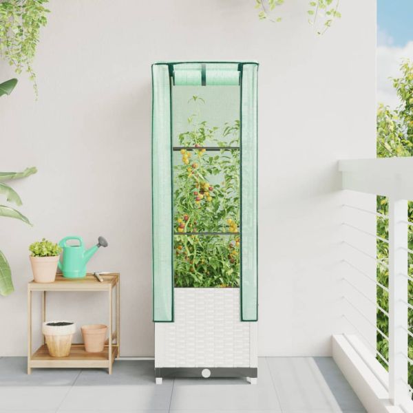 Повдигнато легло с оранжерия калъф, ратанов вид, 40x40x139 см