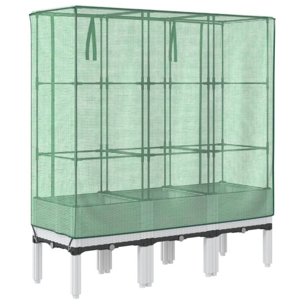 Повдигнато легло с оранжерия калъф, ратанов вид, 120x40x140 см