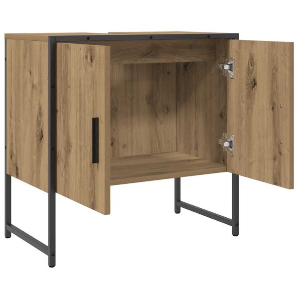 Шкаф за мивка за баня, дъб артизан, 60x33x60см, инженерно дърво