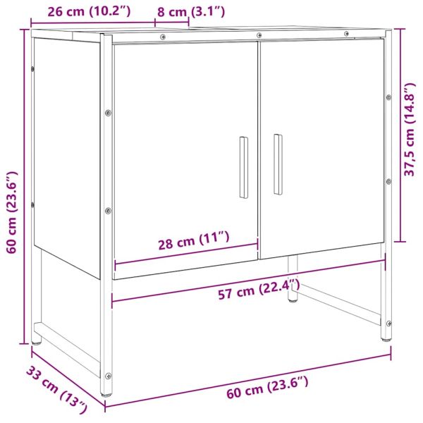 Шкаф за мивка за баня, дъб артизан, 60x33x60см, инженерно дърво