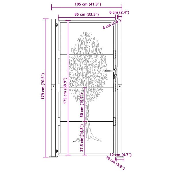 Градинска порта 100x175 см, кортенова стомана, дизайн с дърво