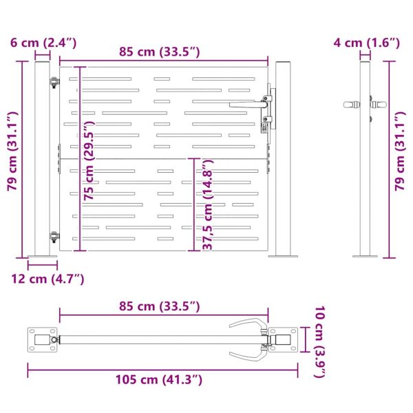 Градинска порта 100x75 см, кортенова стомана, квадратен дизайн