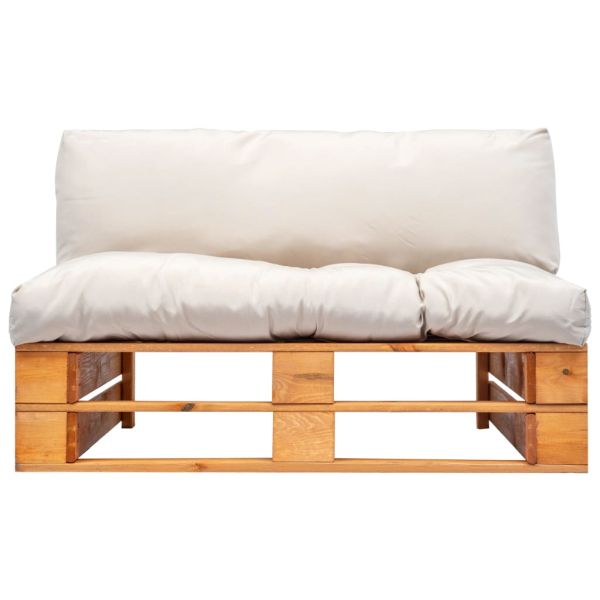 Градински палетен диван с пясъчни възглавници, борово дърво