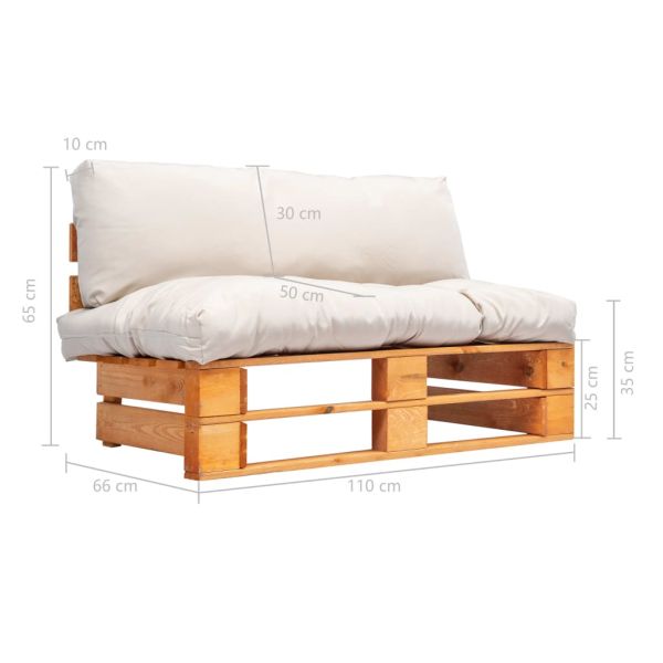 Градински палетен диван с пясъчни възглавници, борово дърво