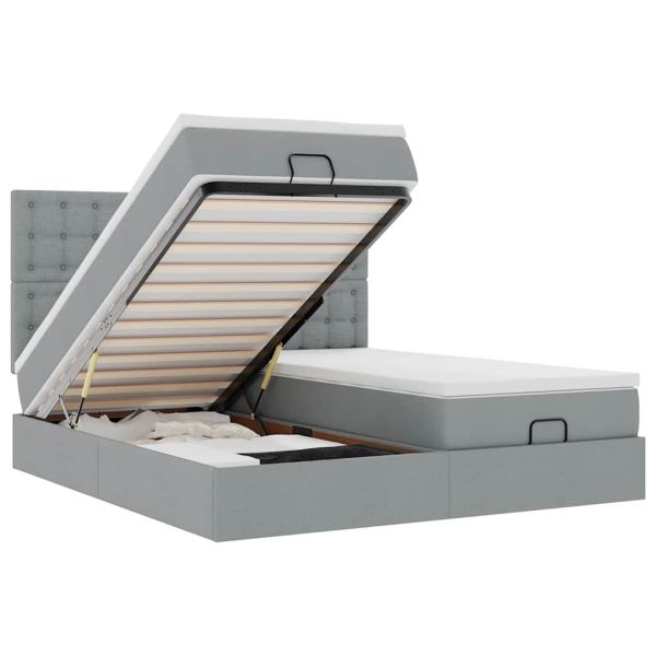 Османска легло с матраци и LED, светлосиво, 180x200 см, плат