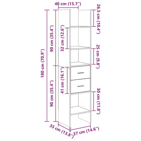 Библиотека, бяла, 40x35x180 см, инженерно дърво