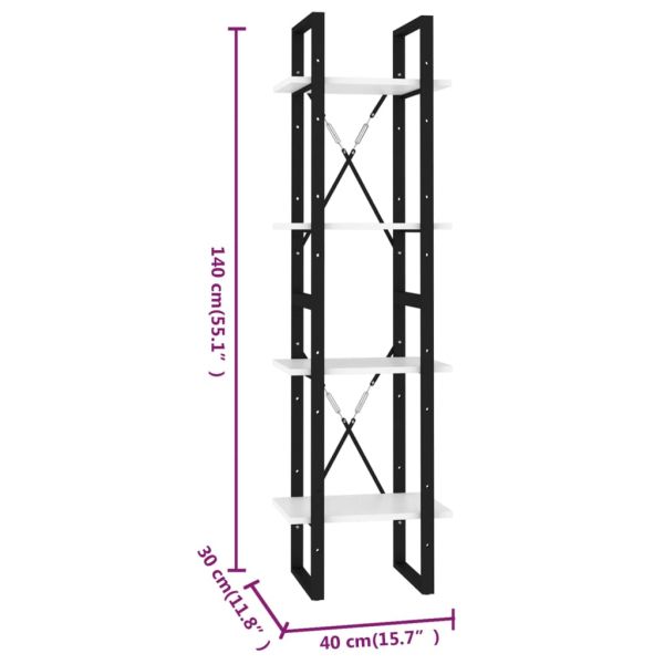 4-етажна библиотека, бяла, 40x30x140 см, инженерно дърво