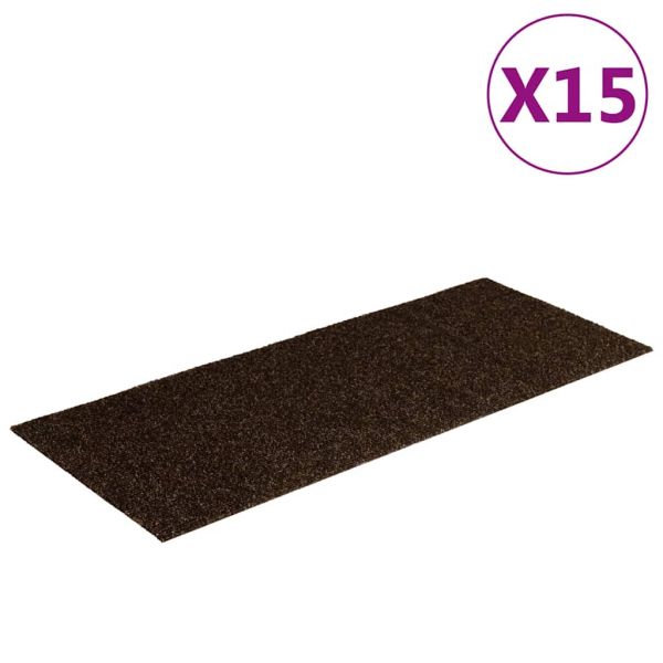 Изтривалки за стълби, самозалепващи се, 15 бр., 60x25 см, кафяви, правоъгълни
