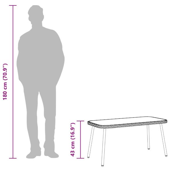 Масичка за кафе Черно 90 x 45 x 43 см Полиратан и стъкло