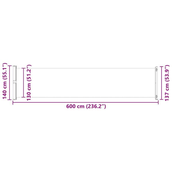 Прибираща се дворна странична тента, 140x600 см, червена