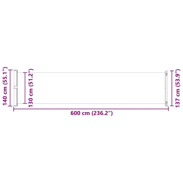 Прибираща се дворна странична тента, 140x600 см, сива