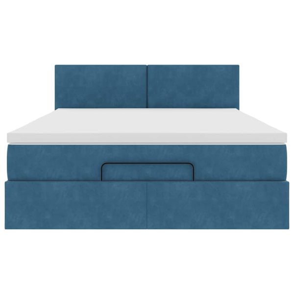 Османска легло с матрак и LED, тъмносиньо, 140x190 см, кадифе