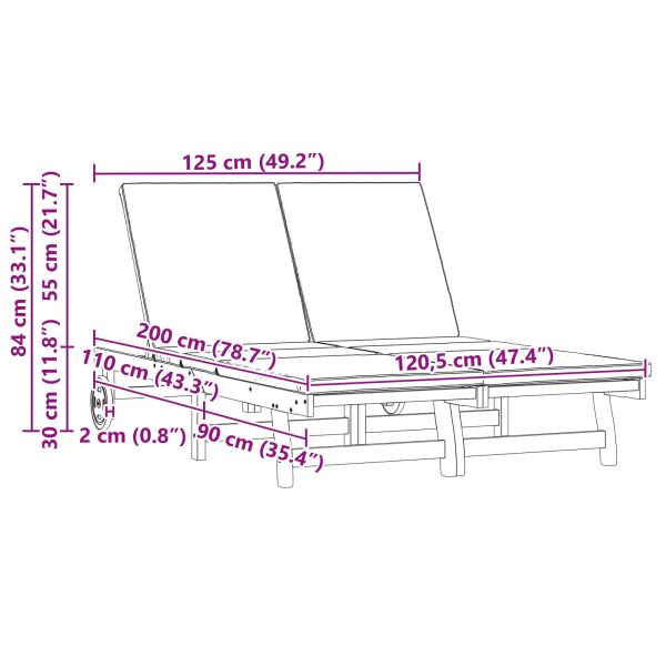 Шезлонг 2-човек Кафяво 63 x 199 x 85 см Солидно акациево дърво