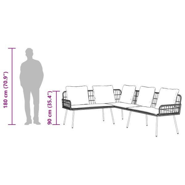 Градински Софа Комплект с възглавница 2 pcs Черно полиратан