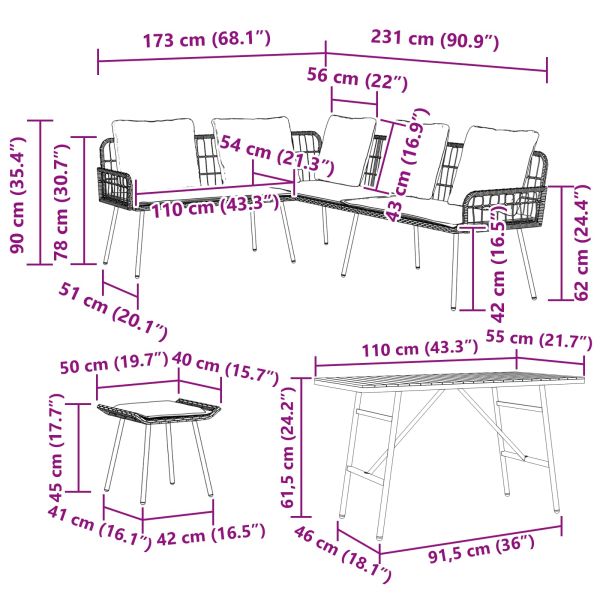 Градински Софа Комплект 4 pcs Бежово полиратан