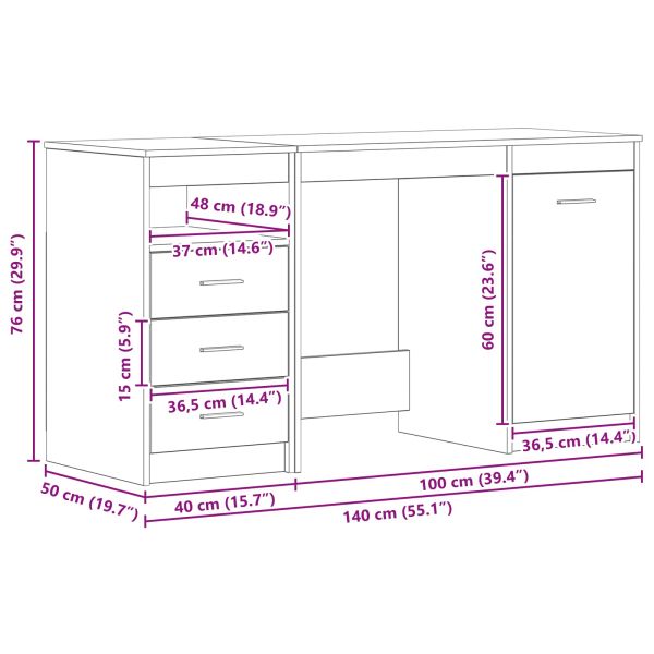 Бюро с рафт 2 pcs Черния дъб 140 x 50 x 76 см Инженерно дърво
