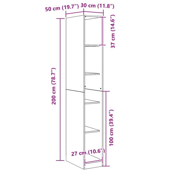 Гардероб Черен дъб 30 x 50 x 200 см Инженерно дърво