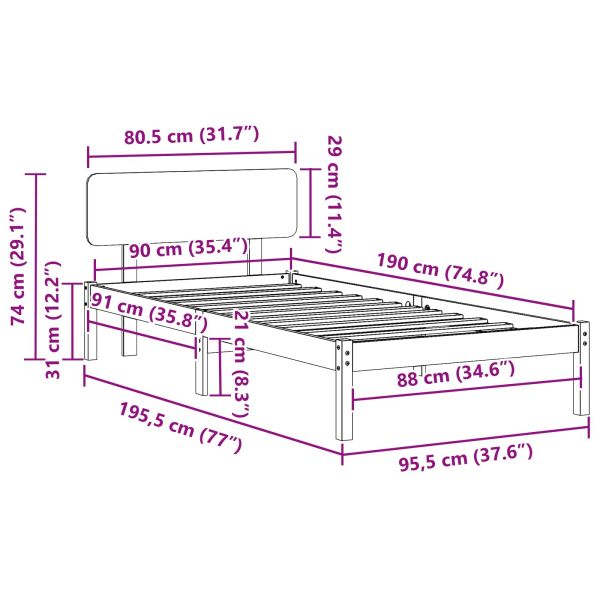 Рамка за легло с таблото Бяло 90 x 190 cm Солидно борово дърво
